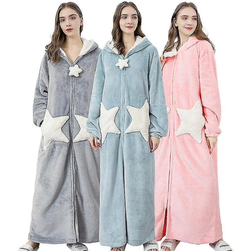 Albornoz de baño largo y cálido de lana de coral para mujer Franela Star Camisón camisón túnicas largas