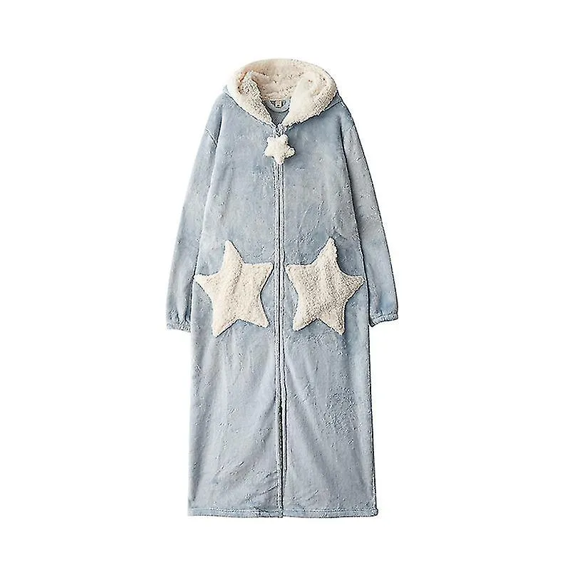 Albornoz de baño largo y cálido de lana de coral para mujer Franela Star Camisón camisón túnicas largas