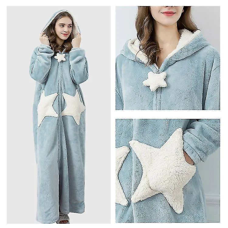 Albornoz de baño largo y cálido de lana de coral para mujer Franela Star Camisón camisón túnicas largas