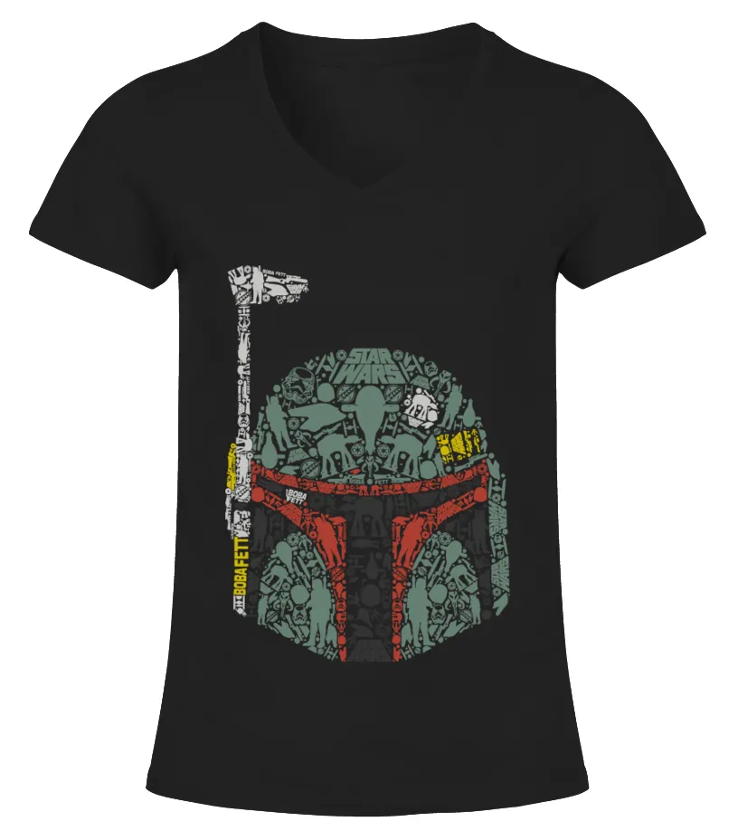 Boba Fett Silhouette Helmet Filll Camiseta cuello pico Mujer