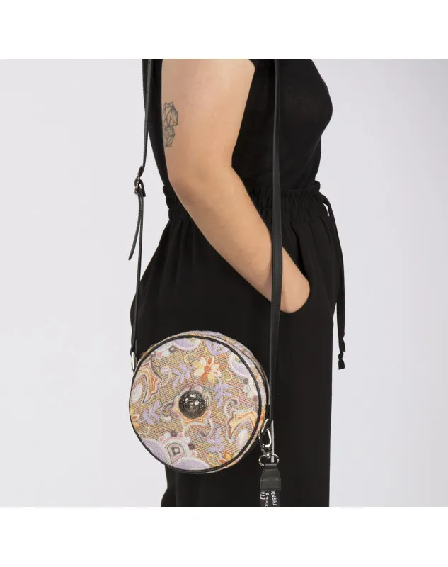 BOLSO DE HOMBRO REDONDO FLORAL ROSA