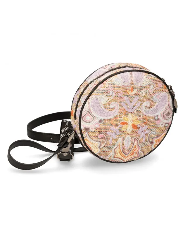BOLSO DE HOMBRO REDONDO FLORAL ROSA