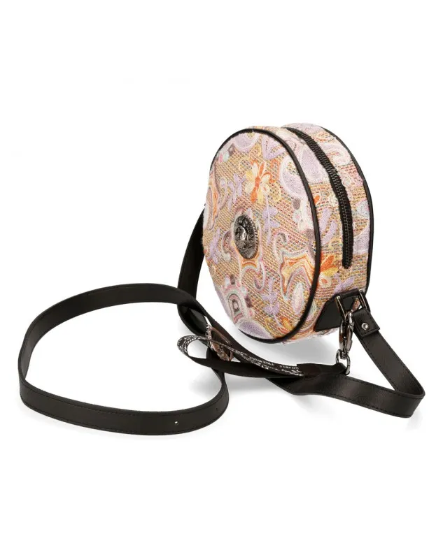 BOLSO DE HOMBRO REDONDO FLORAL ROSA