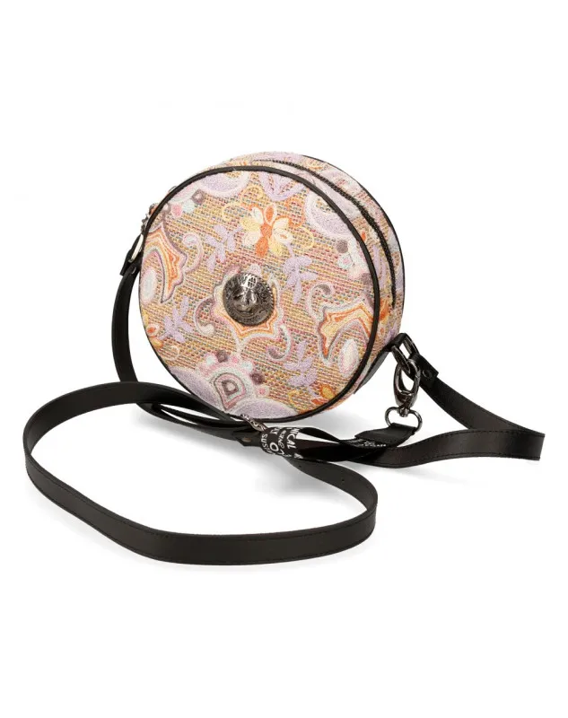 BOLSO DE HOMBRO REDONDO FLORAL ROSA