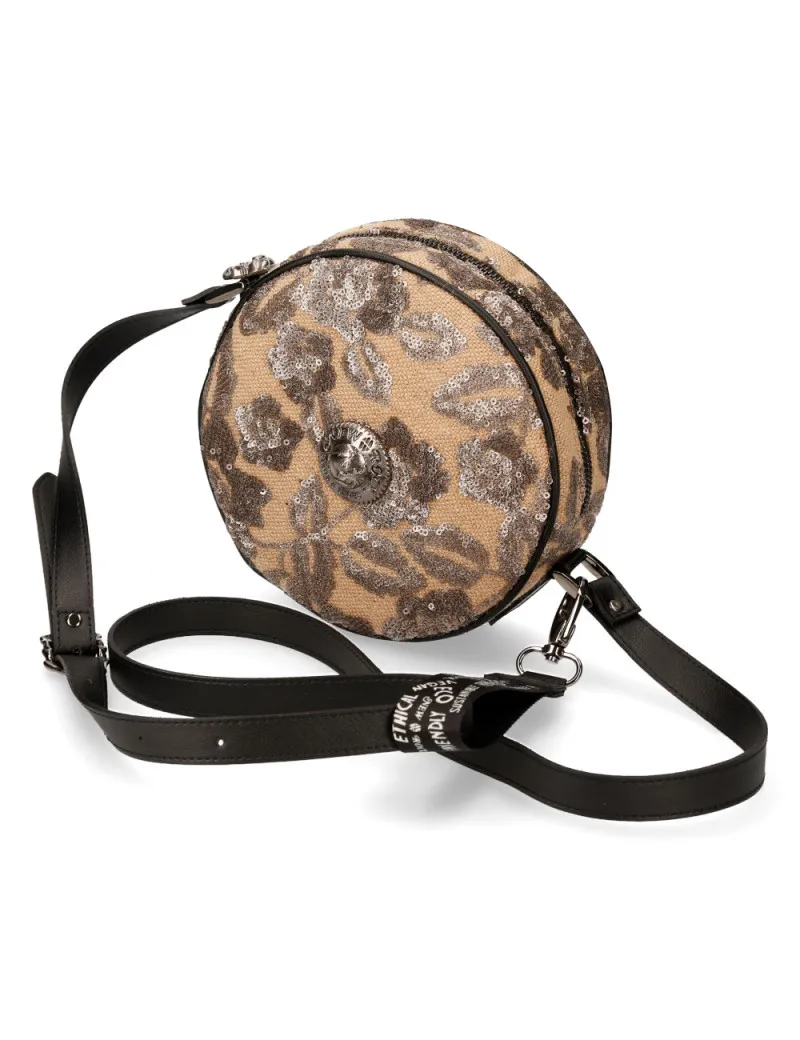 BOLSO DE HOMBRO REDONDO MARRÓN DORADO
