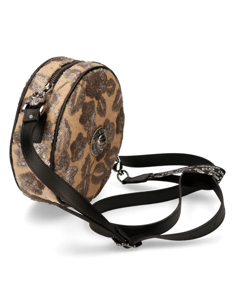 BOLSO DE HOMBRO REDONDO MARRÓN DORADO