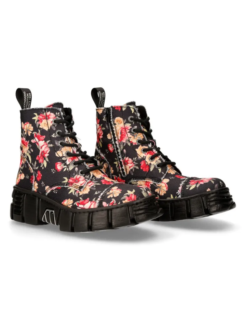Botas de vestir militares con decoración floral de material sintético