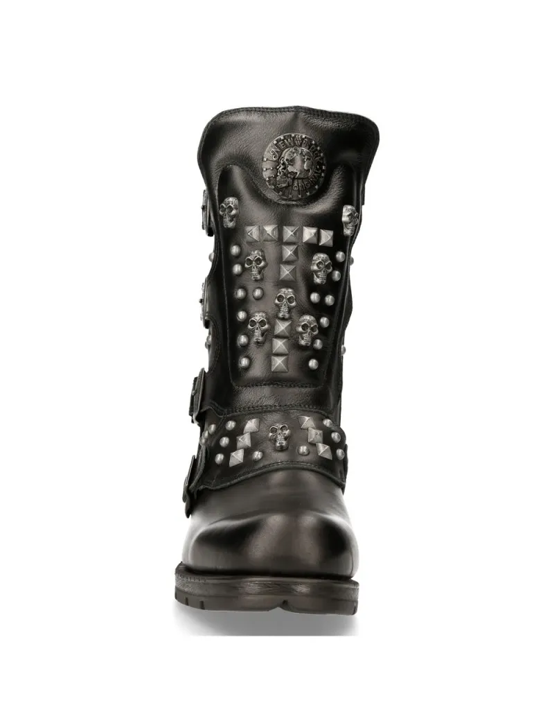 BOTAS MOTERAS NEW ROCK NEGRAS CON CALAVERAS Y TACHUELAS