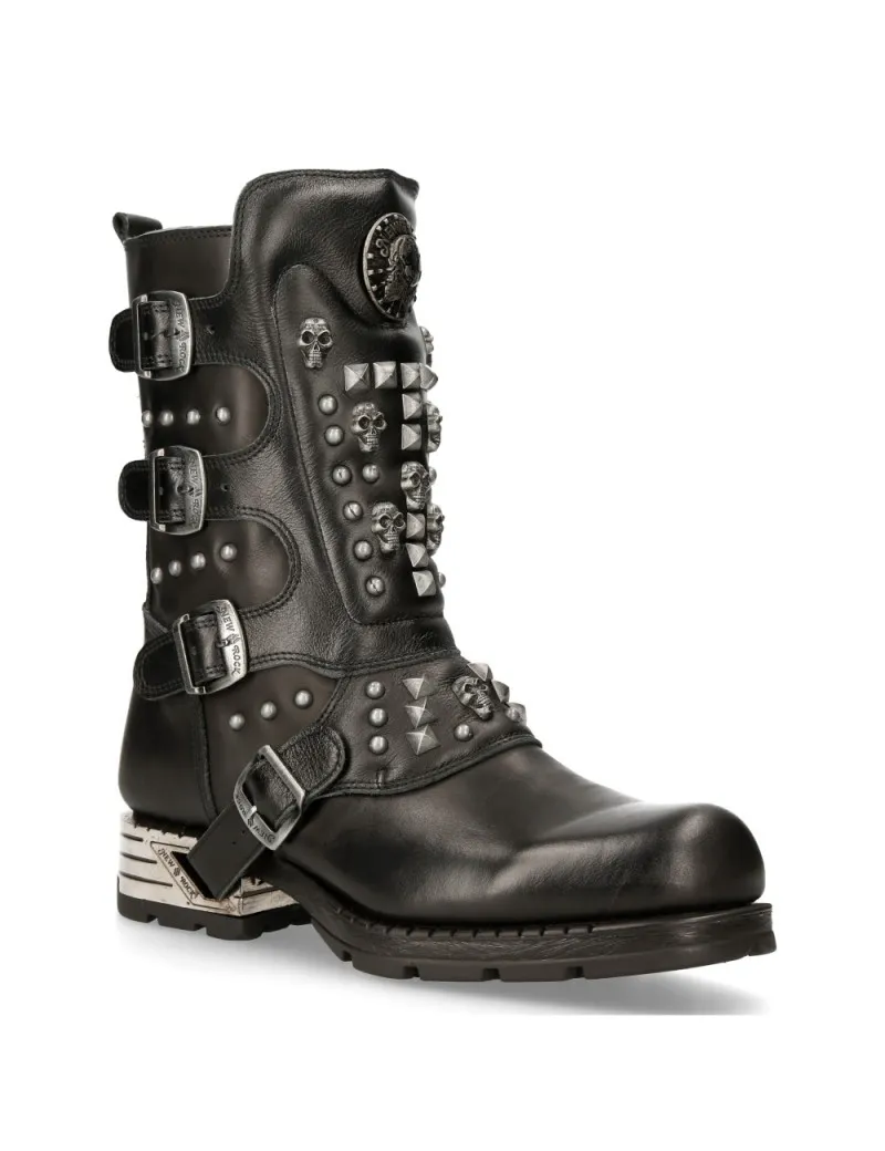 BOTAS MOTERAS NEW ROCK NEGRAS CON CALAVERAS Y TACHUELAS