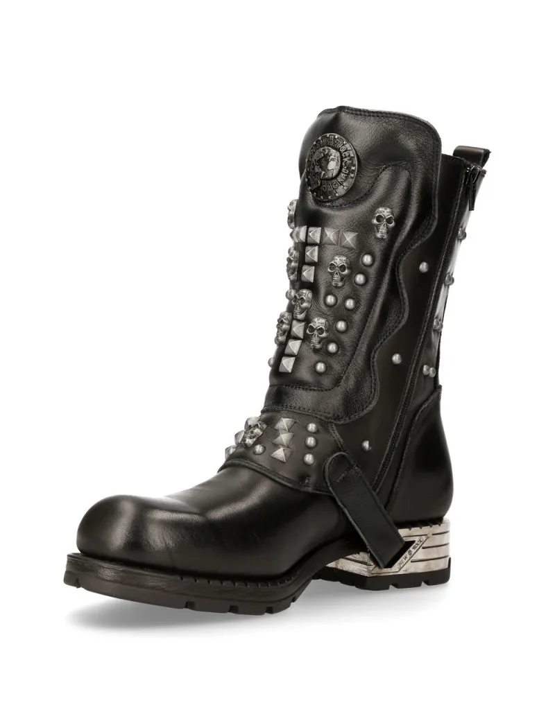 BOTAS MOTERAS NEW ROCK NEGRAS CON CALAVERAS Y TACHUELAS