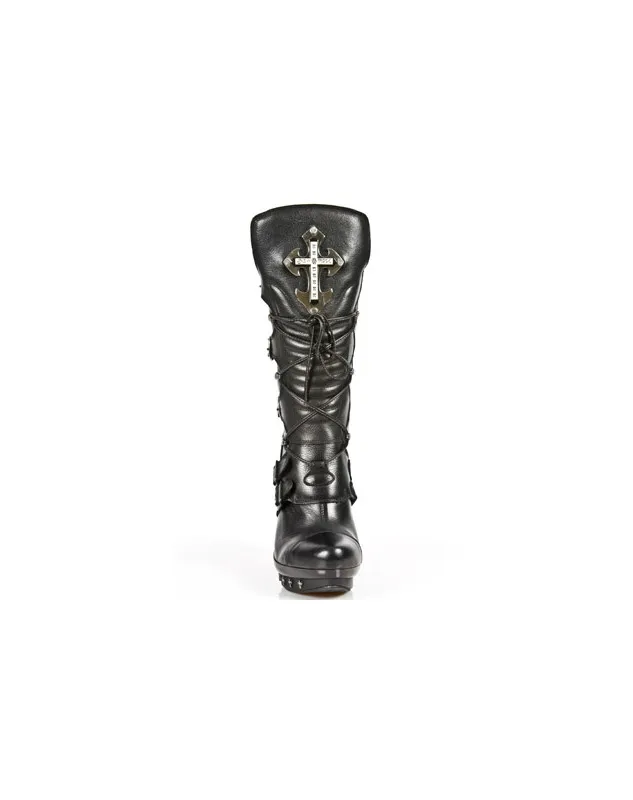 BOTAS PUNK GOTICAS NEGRAS CON CRUZ DE NEW ROCK