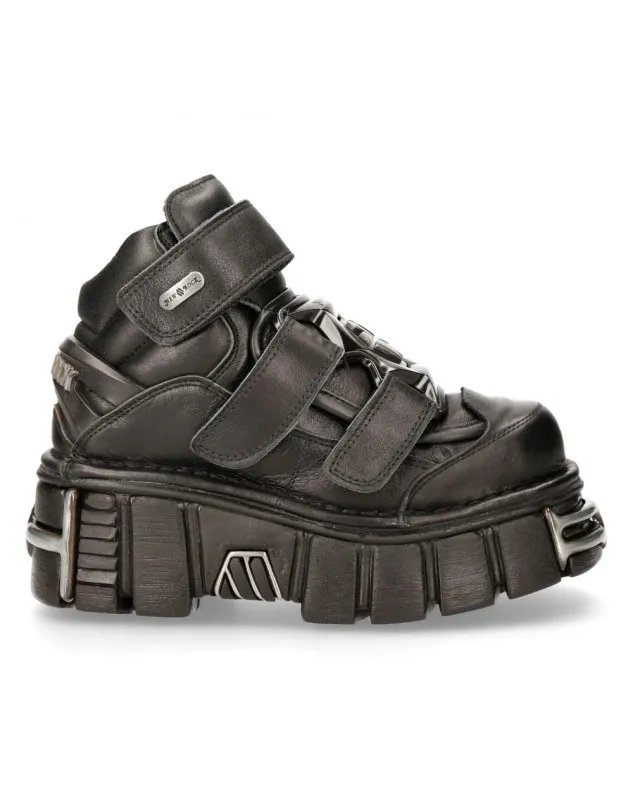 BOTINES NEW ROCK NEGROS CON CORREA DE VELCRO