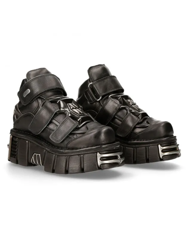 BOTINES NEW ROCK NEGROS CON CORREA DE VELCRO