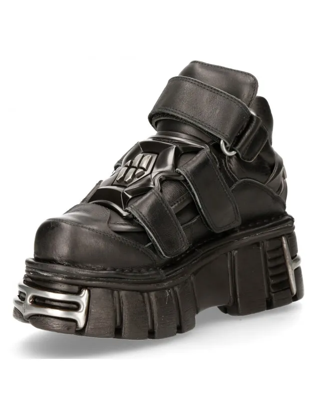 BOTINES NEW ROCK NEGROS CON CORREA DE VELCRO