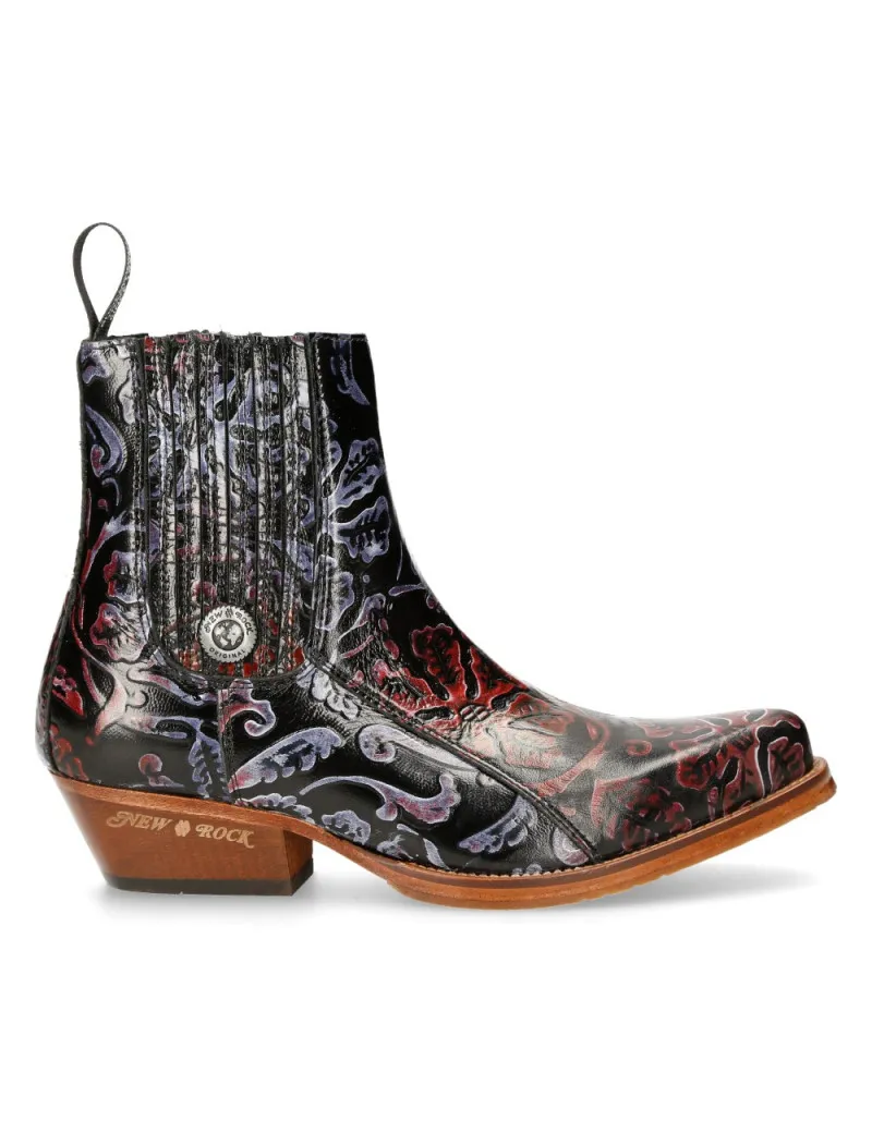 BOTINES VAQUEROS NEGRO ROJO LILA FLOWER AMERICA