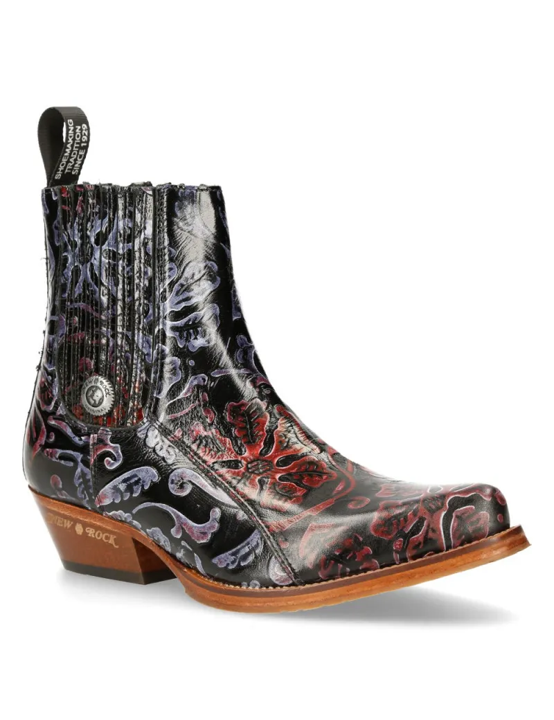 BOTINES VAQUEROS NEGRO ROJO LILA FLOWER AMERICA