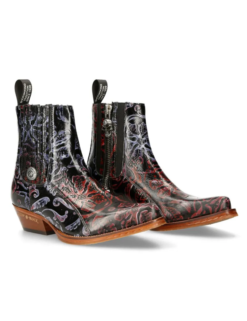 BOTINES VAQUEROS NEGRO ROJO LILA FLOWER AMERICA