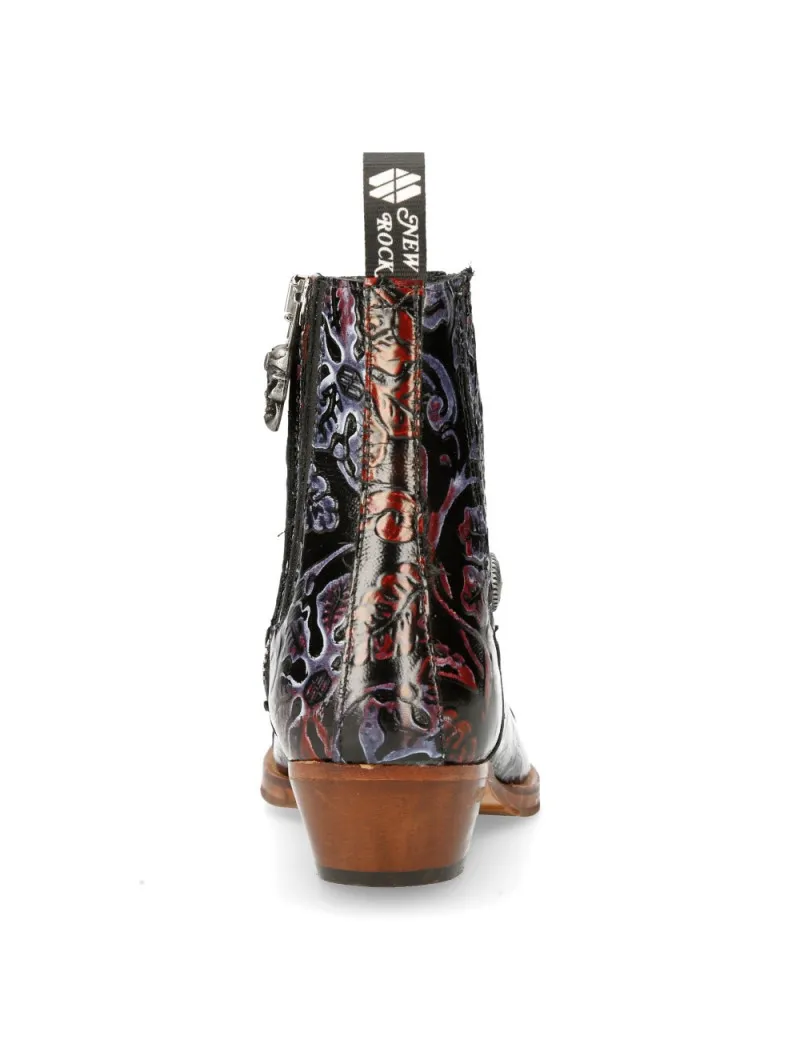 BOTINES VAQUEROS NEGRO ROJO LILA FLOWER AMERICA