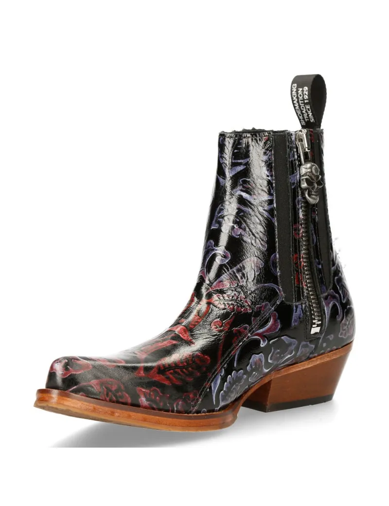 BOTINES VAQUEROS NEGRO ROJO LILA FLOWER AMERICA