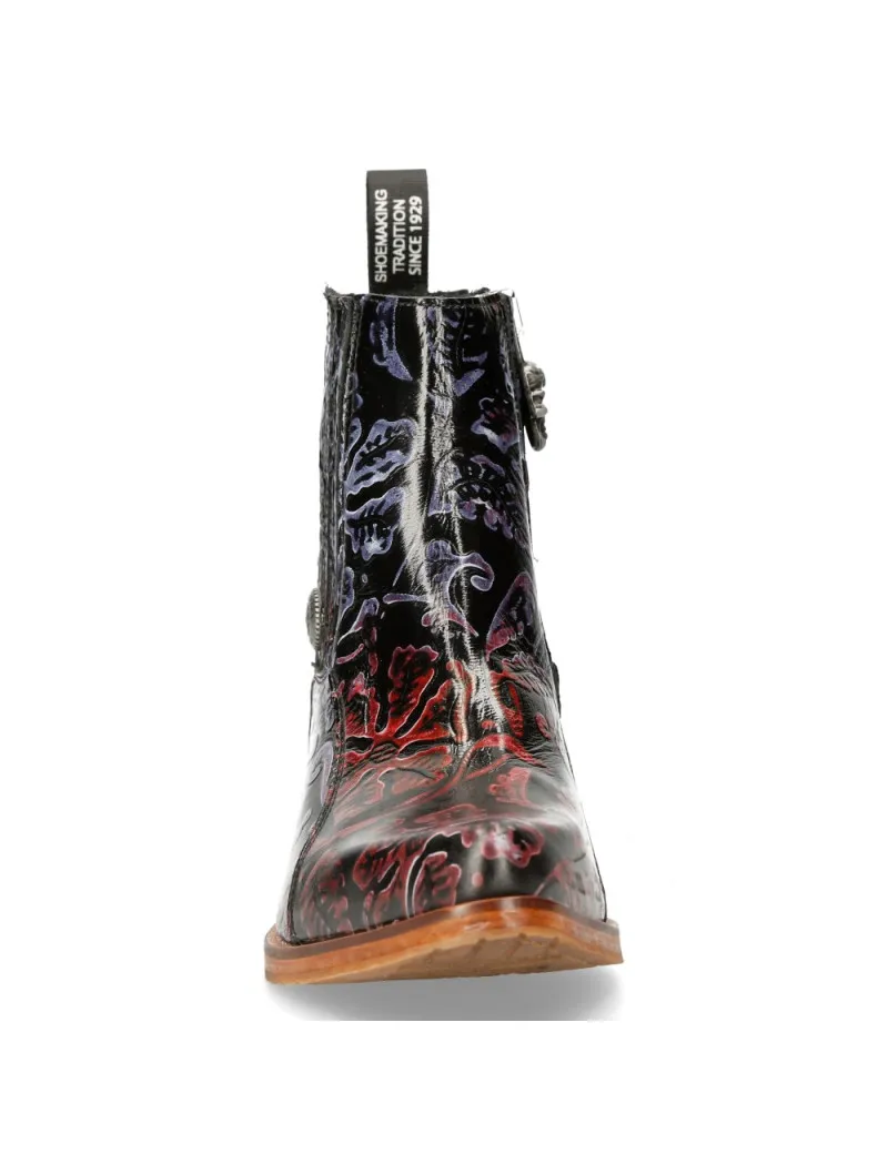 BOTINES VAQUEROS NEGRO ROJO LILA FLOWER AMERICA