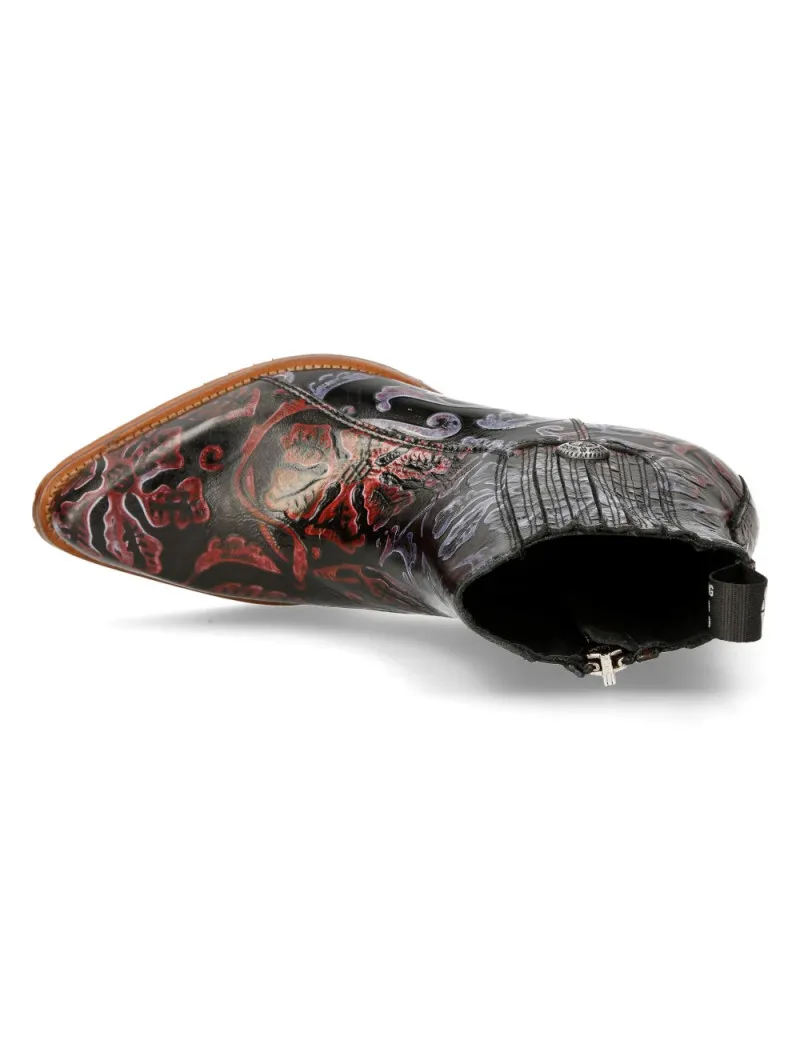BOTINES VAQUEROS NEGRO ROJO LILA FLOWER AMERICA