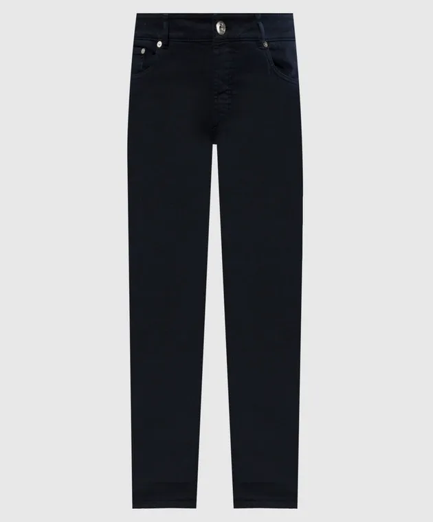 Brunello Cucinelli Blue pants with patch and logo embroidery