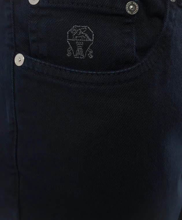 Brunello Cucinelli Blue pants with patch and logo embroidery
