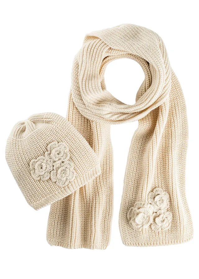 Bufanda y gorro (2 piezas) Crema