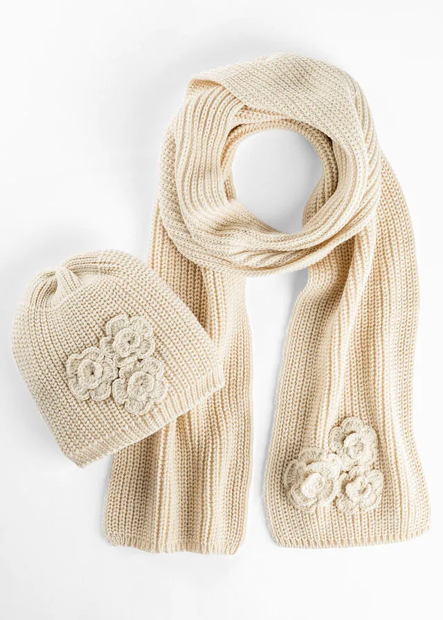 Bufanda y gorro (2 piezas) Crema
