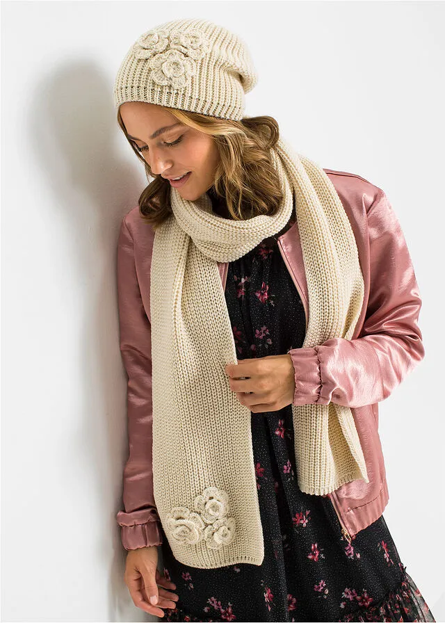 Bufanda y gorro (2 piezas) Crema