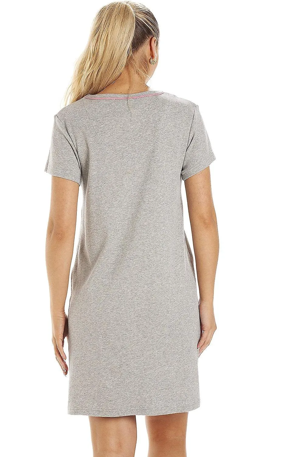 Camille Camisón Pug Gris Claro de Manga Corta para Mujer