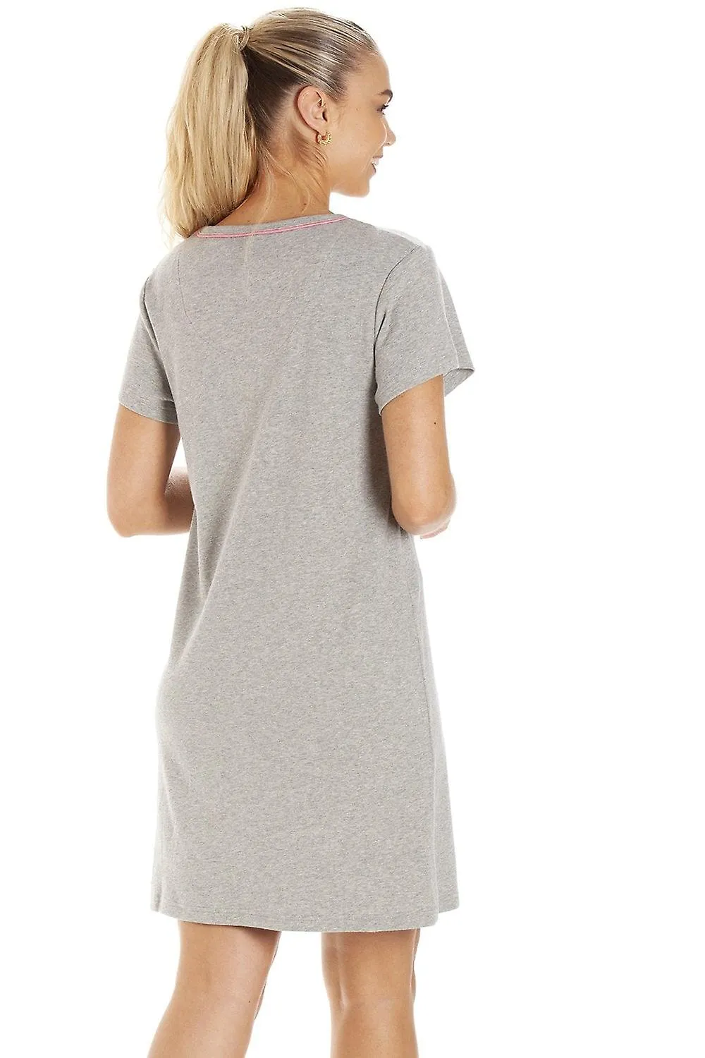 Camille Camisón Pug Gris Claro de Manga Corta para Mujer