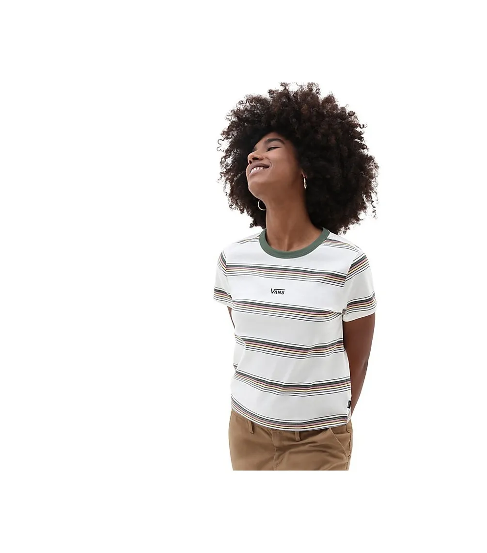 CAMISETA VANS LINE DRIVEN MINI  MARSHMALLOW/DUCK GREEN