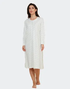 Camisón mujer punto felpa, tapeta, canesú y pliegues, estampado estrellitas
