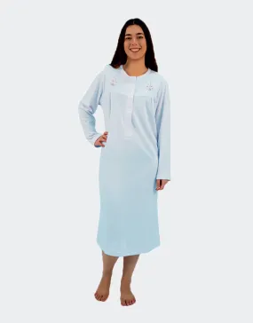 Camisón mujer punto felpa tapeta y canesú con detalle bordado de flores