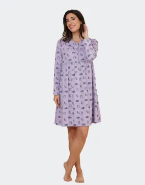 Camisón mujer punto felpa, tapeta y canesú, estampado erizos