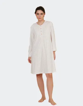 Camisón mujer punto felpa, tapeta y pliegues, estampado rosas
