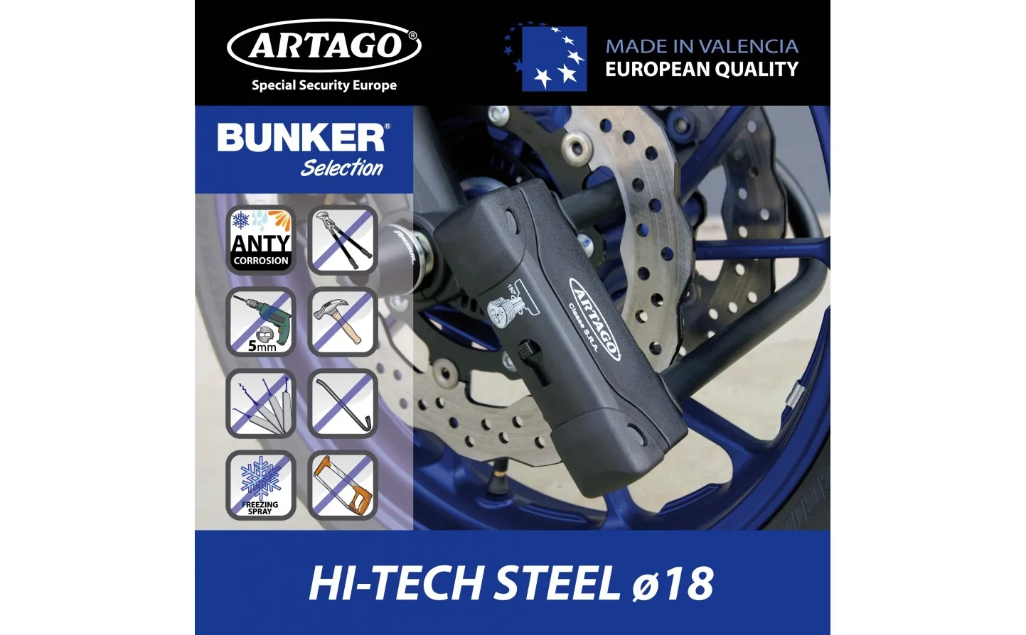 CANDADO MOTO ANTIRROBO U ARTAGO 18ART ø18  270X85 |18ART270|