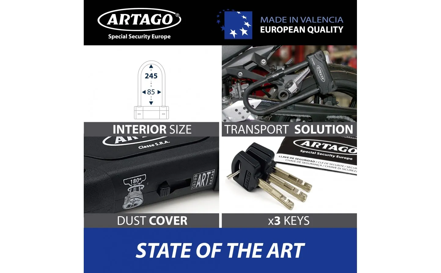 CANDADO MOTO ANTIRROBO U ARTAGO 18ART ø18  270X85 |18ART270|