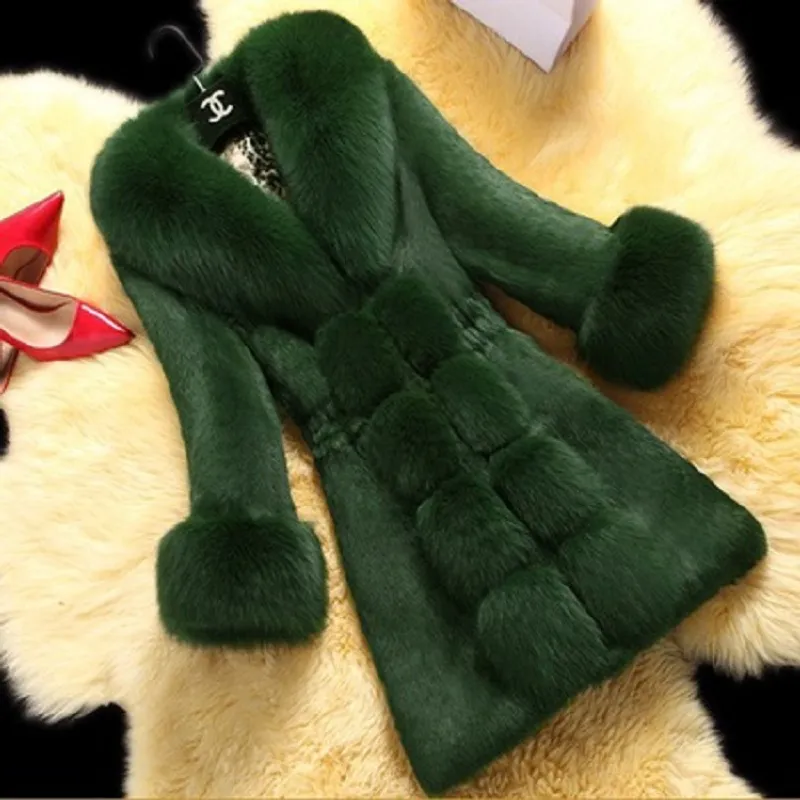 Capas de piel de conejo espesas en espesas de la mujer Fashion Slimfit de gran tamaño, chaqueta cálida de invierno para mujeres 