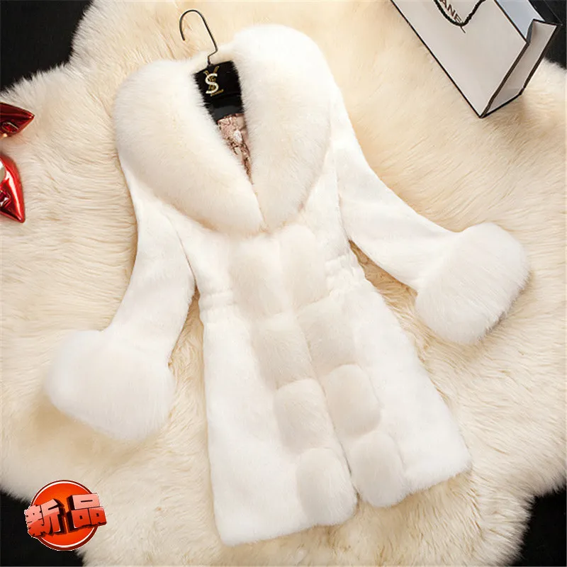 Capas de piel de conejo espesas en espesas de la mujer Fashion Slimfit de gran tamaño, chaqueta cálida de invierno para mujeres 