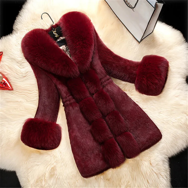 Capas de piel de conejo espesas en espesas de la mujer Fashion Slimfit de gran tamaño, chaqueta cálida de invierno para mujeres 