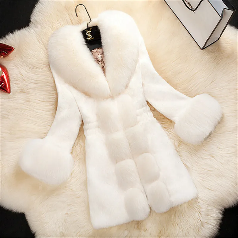 Capas de piel de conejo espesas en espesas de la mujer Fashion Slimfit de gran tamaño, chaqueta cálida de invierno para mujeres 