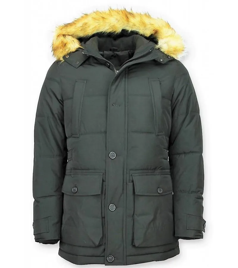 CAZADORAS HOMBRE  CHAQUETA ACOLCHADA HOMBRE  PARKAS CUELLO DE PIEL  4POCET  AZUL