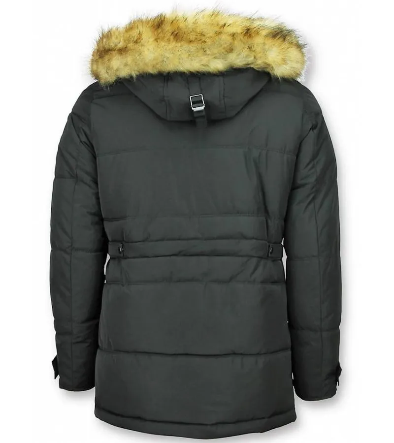 CAZADORAS HOMBRE  CHAQUETA ACOLCHADA HOMBRE  PARKAS CUELLO DE PIEL  4POCET  AZUL