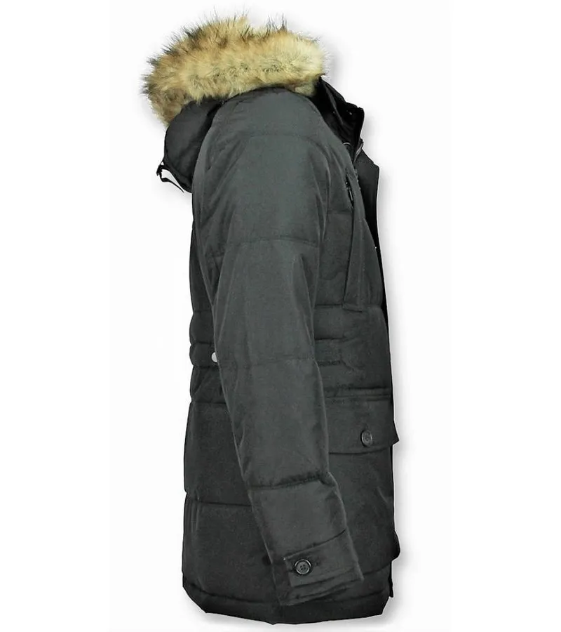 CAZADORAS HOMBRE  CHAQUETA ACOLCHADA HOMBRE  PARKAS CUELLO DE PIEL  4POCET  AZUL