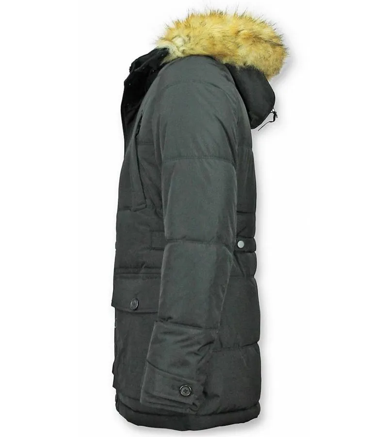 CAZADORAS HOMBRE  CHAQUETA ACOLCHADA HOMBRE  PARKAS CUELLO DE PIEL  4POCET  AZUL