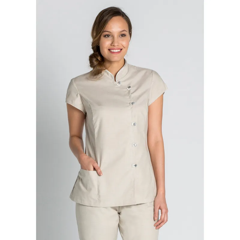 CHAQUETA BEIGE CRUZADA CON BOTóN CUADRADO  DYNEKE