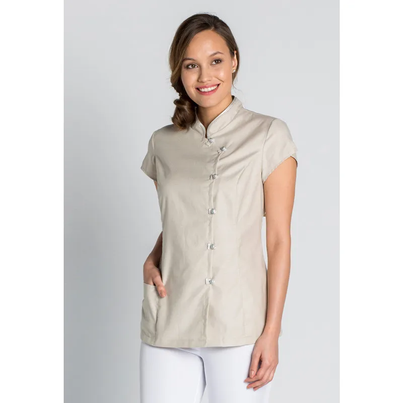 CHAQUETA BEIGE CRUZADA CON BOTóN CUADRADO  DYNEKE