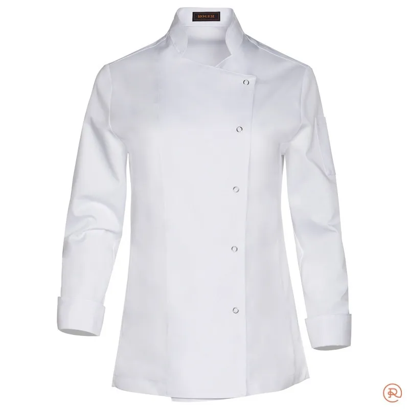 CHAQUETA COCINERA ENTALLADA BLANCA CON CORCHETES  ROGER